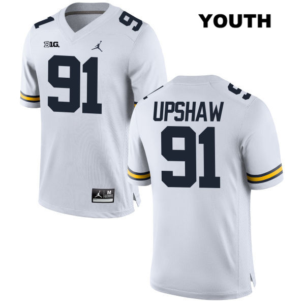 Youth NCAA Michigan Wolverines Taylor Upshaw #91 White Jordan Brand Authentic Stitched Football College Jersey GC25W30WD